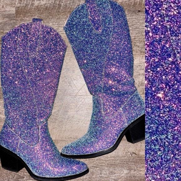 southern fried chics Shoes - MARDI GRAS Southern Fried Chics - High Vibin' Glitter Me Purple Boots - Size 8